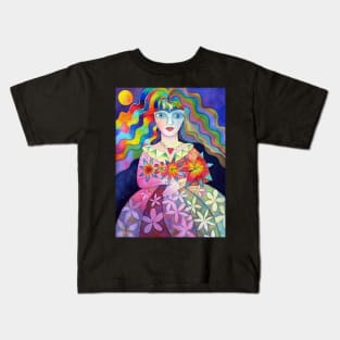 Flower girl with rainbow hair Kids T-Shirt